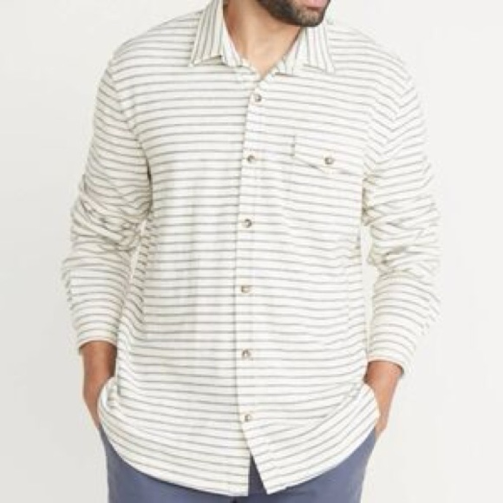 Marine Layer | Men’s Arches Overshirt Stripe Button Down Shirt Shacket |‎ Medium